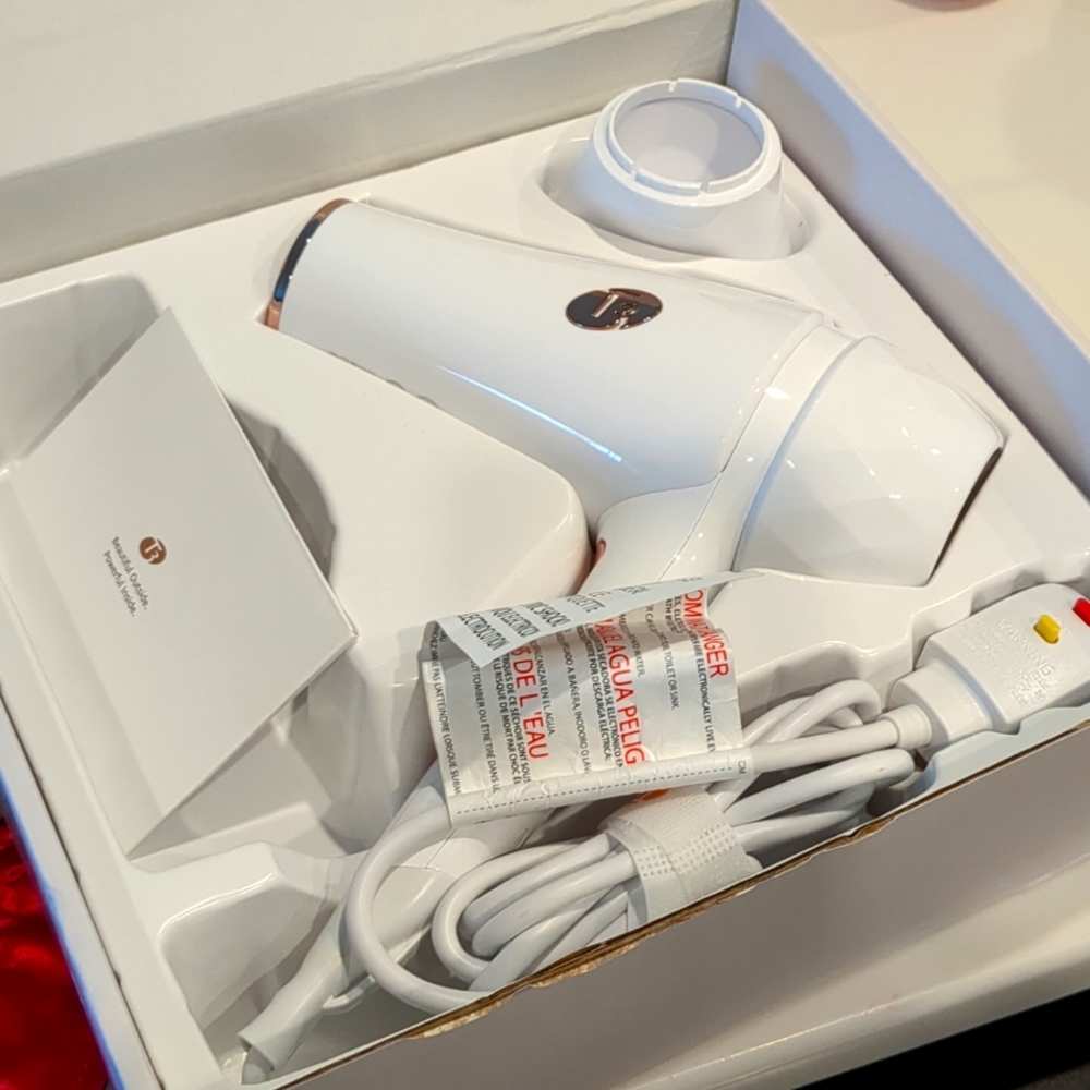 T3 White and Rose Gold Travel Hair Dryer